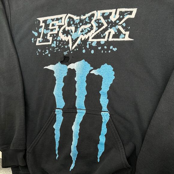 Vintage y2k Mens Black Gildan Fox Racing x Monster Energy Hoodie Sweatshirt Sz S - Picture 3 of 6